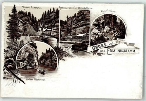 Hrensko Hintere Bootstation Edmundsklamm Lithographie