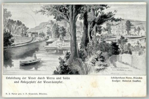 Hann Münden 1905 Gasthaus Schützenhaus Entstehung der Weser durch Werra und Fulda Dampferanlegesplatz