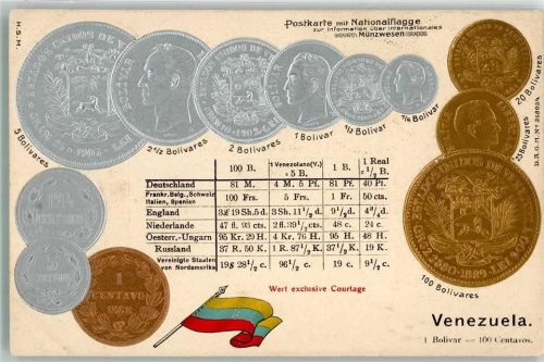 Münzenkarte und Nationalflagge Münzabbildungen Geld auf AK Lithographie