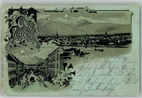 Rosenheim 1899 Bahnhofstrasse Rosenknospe Mondschein