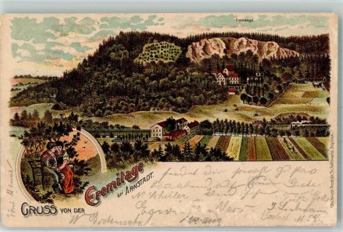 Arnstadt 1902 Gasthaus Eremitage Lithographie