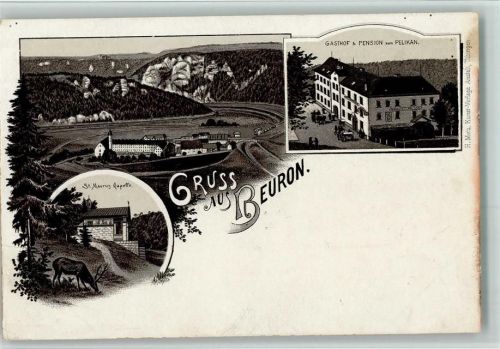 Beuron Gruss aus - Gasthof zum Pelikan , Maurus Kapelle, AK
