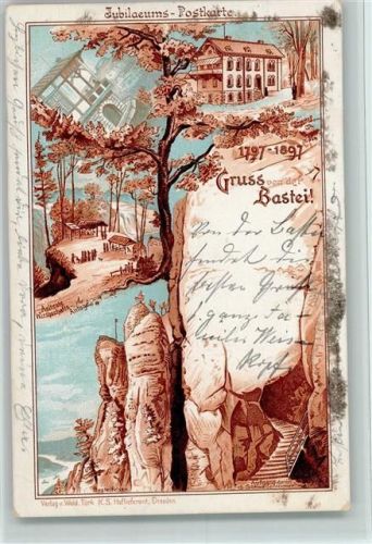 Bastei Gruss aus - Lithographie - Jubiläumskarte 1727-1897 AK