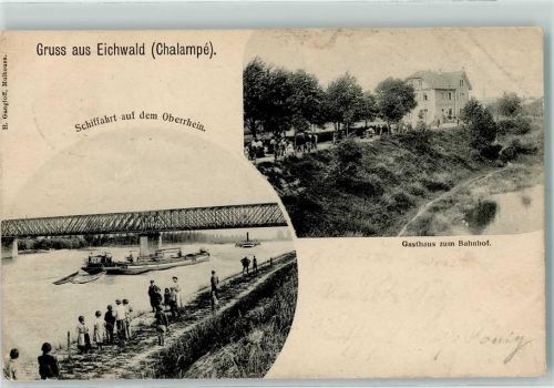 Chalampe 1907 Schiffahrt auf dem Oberrhein Gasthaus Zum Bahnhof