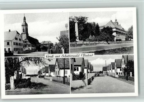 Schutterwald 1950 Kriegerdenkmal, Kirche, Strassenansichten AK
