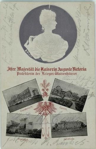 Osnabrück Majestät Kaiserin Auguste Victoria Krieger Waisenhäuser Canth Römhild Wittlich Wappen Adler Eichenblatt