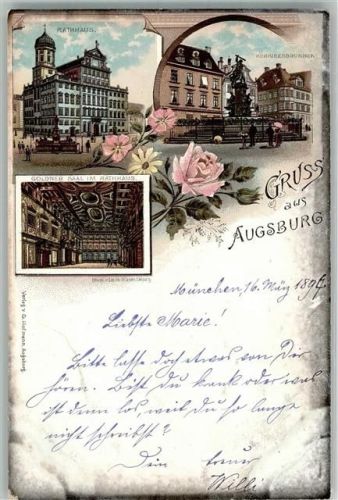 Augsburg 1897 Rathaus Goldner Saal Denkmal Herkulesbrunnen