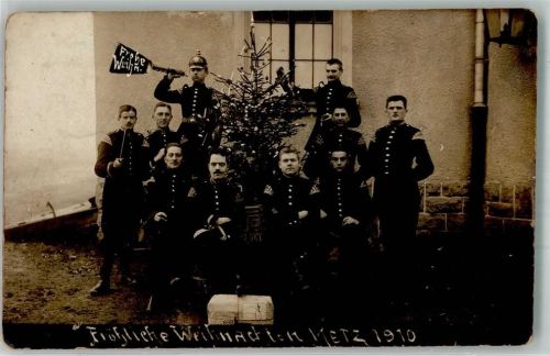 Metz 1910 Soldaten Geschmückter Tannenbaum Paket mit Liebesgaben