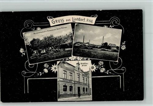 Lintorf 1916 Restauration Jacob Plönes, Ortsansicht mit Schornsteine - Jugendstil Verzierung