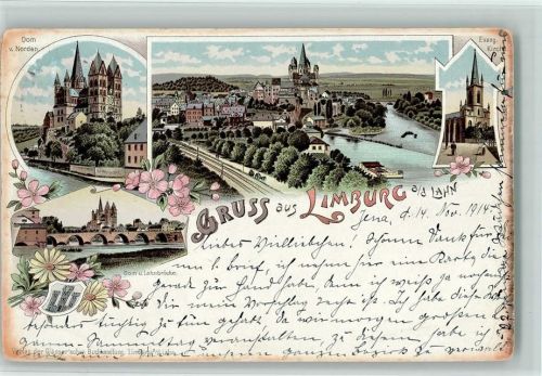 Limburg 1914 Dom von Norden Lahnbrücke Evangel. Kirche