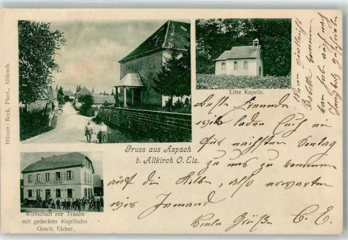 Aspach 1903 Litte Kapelle Gasthaus Wirtschaft zur Traube mit gedeckter Kegelbahn
