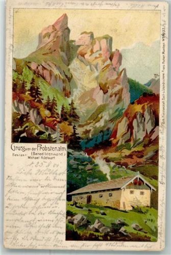 Lenggries 1901 Stempel Probstenalm Benediktenwand Lithographie