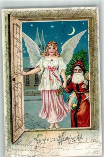 1901 Engel geht zur Tür herein Weihnachten