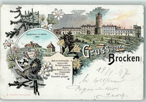 Brocken Lithographie Vorläufer Druck 1890-1895 Brockenhaus im Jahre 1806