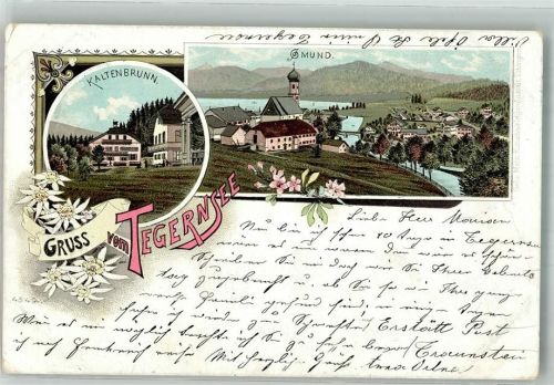 83703 W8184 Gmund a. Tegernsee 1898 Gebrauchsspuren Tegernsee Kaltenbrunn Gmund Kirche Lithographie