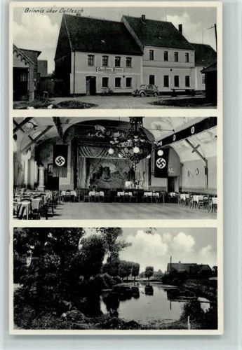 Brinnis 1936 Gasthaus Wilhelm Schuster - Saal mit Hakenkreuzfahnen WK II
