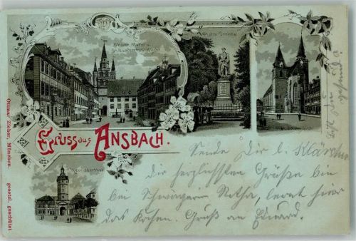 Ansbach 1902 Denkmal Platen Marktplatz Kirche St. Gumbertus