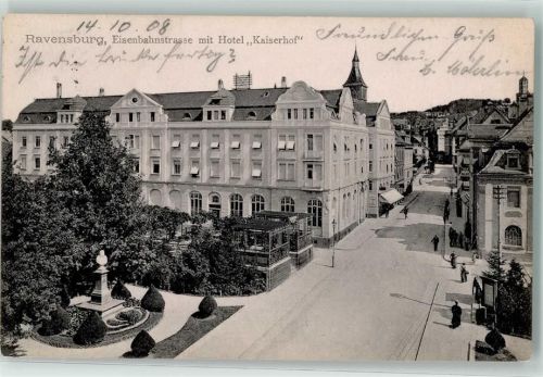 Ravensburg 1908 Eisenbahnstraße mit Hotel Kaiserhof