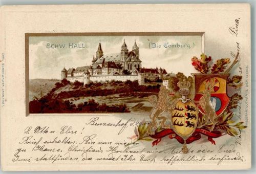 Schwäbisch Hall 1900 Passepartout Die Comburg Wappen