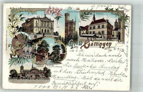 Göttingen 1897 Wappen Stadtpark Bismarcks-Studentenwohnung Theater Rathaus Bismarck-Turm