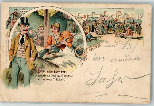 1900 Lithographie Schießbude Zieher, Ottmar