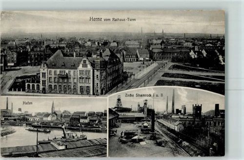 Herne 1915 Hafen Bergbau Zeche Shamrock AK