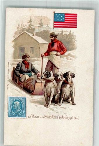 Winter Hundeschlitten Tracht Fahne USA Ganzsache