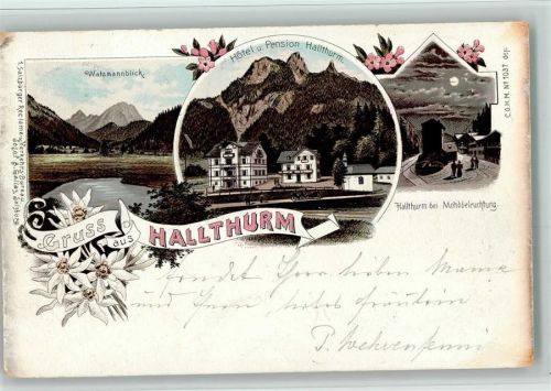 Bischofswiesen 1896 Mondbeleuchtung, Hotel Hallthurm AK