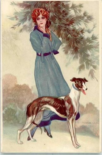 1921 Serie 237-5 Art Deco Frau mit einem Windhund