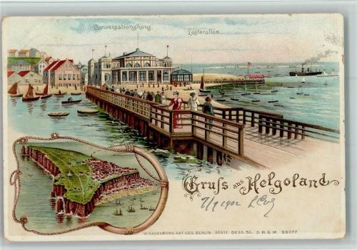 Helgoland 1899 Gruss aus - Seebrücke, Insel, Conversationshaus AK