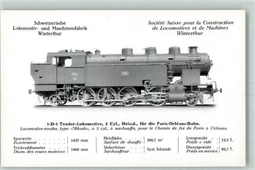 1-D-1 Tender-Lokomotive 2 Zyl. Heissd. für die Paris-Orleans-Bahn Schweizerische Lokomotiv- und Maschinenfabrik Winterthur