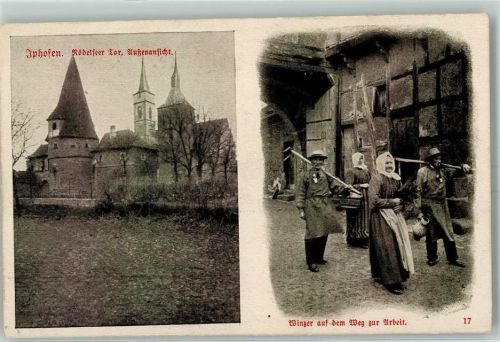 Iphofen Rödelseer Tor Winzer auf dem Weg zur Arbeit