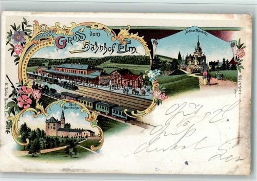 Elm 1899 Bahnhof Elm mit Eisenbahn, Schloss Ramholz, Burg Brandenstein AK