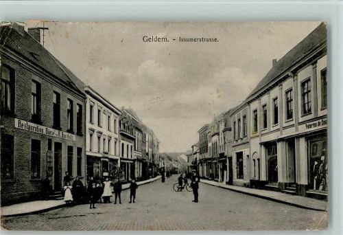 Geldern 1914 Issumerstr., Restauration "Börse" Fahrrad, Menschen a.d. Straße AK
