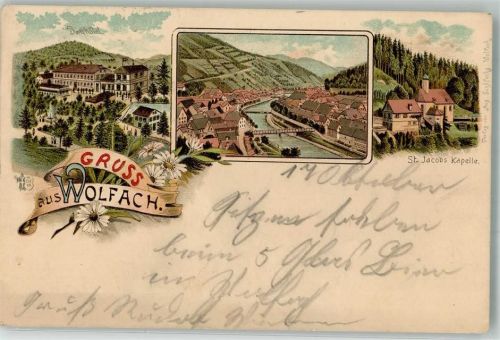 Wolfach 1899 Lithographie Bad-Hotel St. Jacobs Kapelle Ottmar Zieher