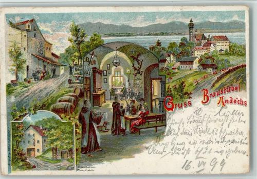 82346 W8138 Andechs 1899 Lithographie Gruss aus - Braustübel, Wein