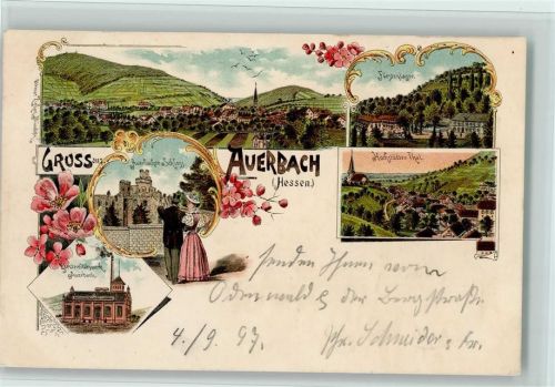 Auerbach 1897 Gruss aus - Elektrizitätswerk, Fürstenlager, Schloss, Verlag Ottmar Zieher
