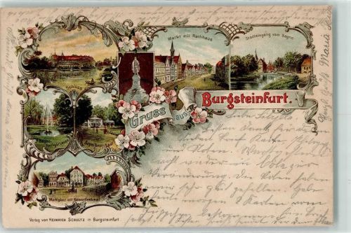 Burgsteinfurt 1897 Markt Kaiserdenkmal Rathaus Bagno-Springbrunnen Schloß Bagno-Tanzsaal