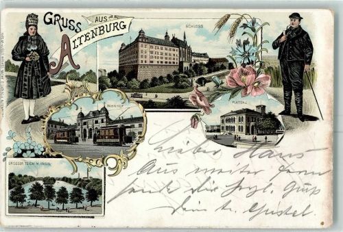 Altenburg 1896 Trachten Schloss Bahnhof Plateau Grosser Teich mit Insel