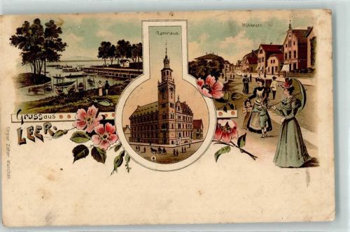 Leer 1898 Rathaus Mühlenstraße Ottmar Zieher Lithographie