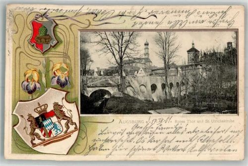 Augsburg 1901 Rotes Tor St. Ulrichskirche Wappen Stadtwappen