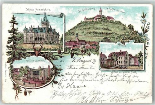 Kahla 1899 Leuchtenburg Schloß Hummelshain Gasthaus Leuchtenburg Gasthaus zum Goldenen Hirsch