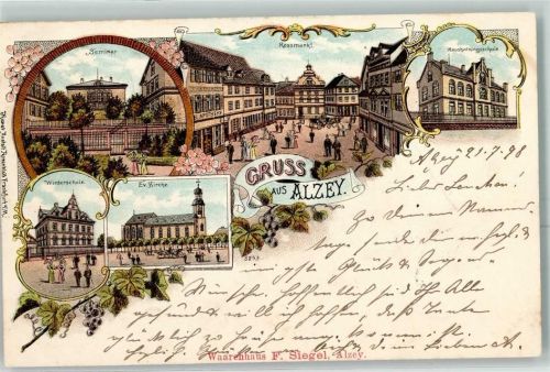 Alzey 1898 Seminar Rossmarkt Haushaltungsschule Winterschule Ev. Kirche