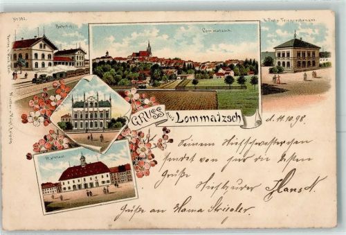 Lommatzsch 1898 Bahnhof K. Post und Telegraphenamt Kgl. Amtsgericht Rathaus