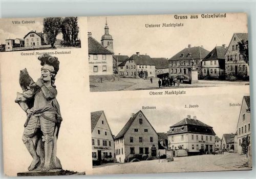 Geiselwind 1917 Villa Cabolet General Murrmann-Denkmal Rathaus Unter und Oberer Marktplatz