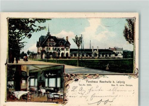 Raschwitz 1904 Forsthaus Raschwitz Gastraum Lithographie