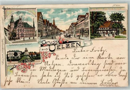 Uelzen 1897 Reichspost Gudes Straße Fischerhof Krankenhaus Luther-Denkmal