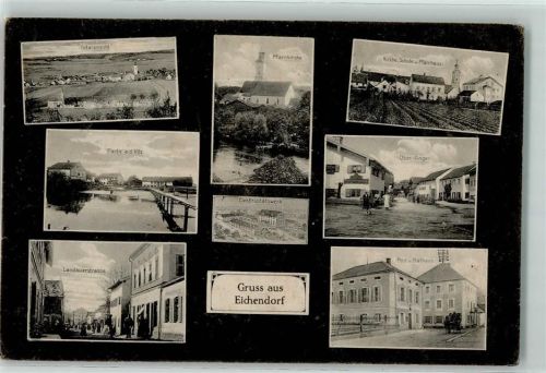 Eichendorf 1916 Pfarrkirche Kirche Schule Pfarrhaus Elektrizitätswerk Ober-Anger Vils Landauerstraße Post Rathaus