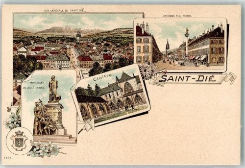 Saint-Die-des-Vosges Ancienne Rue Thiers Cloitre Monument de Jules Ferry Lithographie