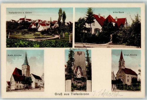 75233 W7533 Tiefenbronn - Villa Bock Kath. Kirche Kriegerdenkmal Ev. Kirche